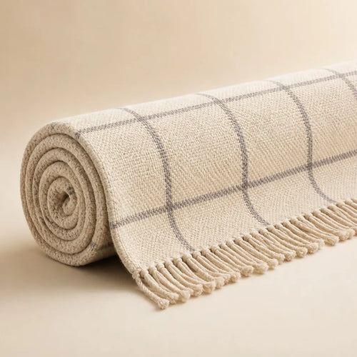 Cream Grid Wool Rug - Main View